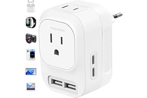 Mapambo 220V to 110V Voltage Converter with 2 USB Port 2 USB C International Power Adapter European Universal Travel Plug Adapter for US to Most of Europe, France, Germany, Italy, Spain (White)