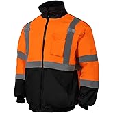 VENDACE High Visibility Reflective Safety Jackets for Men Polar Fleece Lining ANSI Class 3 Hi Vis Winter Bomber Jacket Hoodie(Orange,L)