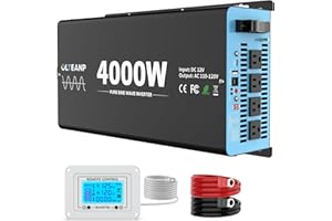 OLTEANP New Upgraded 4000 Watts Pure Sine Wave Inverter, 12V DC to 110V AC Power Inverter with 4 AC Outlets, USB Port, Type-C Port for Truck, Vehicle, Power Outage, Remote Control with LCD Screen