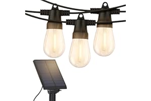 Brightech Ambience Pro Solar Powered Outdoor String Lights - Commercial Grade Patio Lights with 48 Ft Edison Bulbs - Shatterproof LED Solar Lights for - 1W LED, Warm White Light