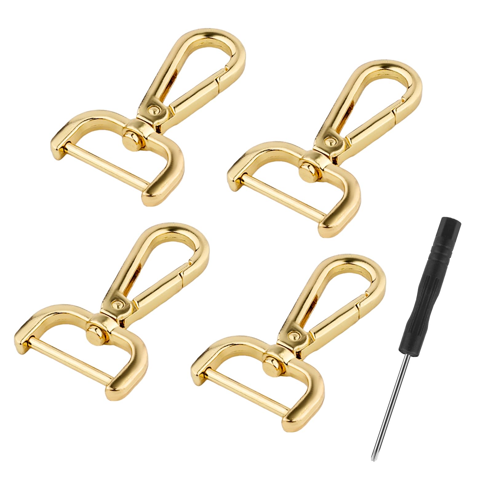 4pcs Snap Hook Swivel Clasp, 1in D-Rings Swivel Snap Hooks with Small Screwdrivers Replacement Alloy Lobster Claw Clasps for Keychain Purse Crossbody Handbags DIY Accessories (Gold)