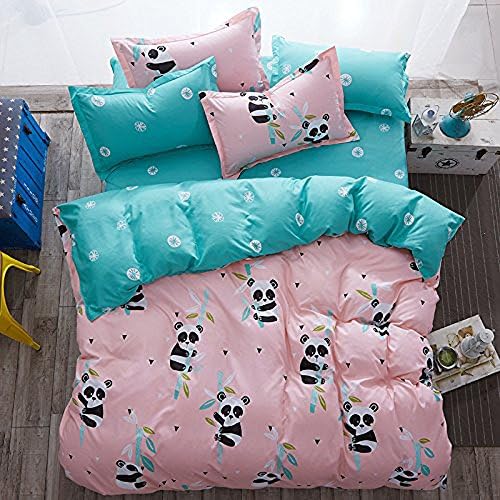 Hxiang 3pcs Kids Bedding Sheet Set One Duvet Cover Without Comforter Two Pillowcases Twin Full Queen King Size Panda Design (Full, Pink)
