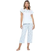 Casual Nights Women's Sleepwear Top & Capri Pants Pajama Set Shirt with Printed Bottom Pjs