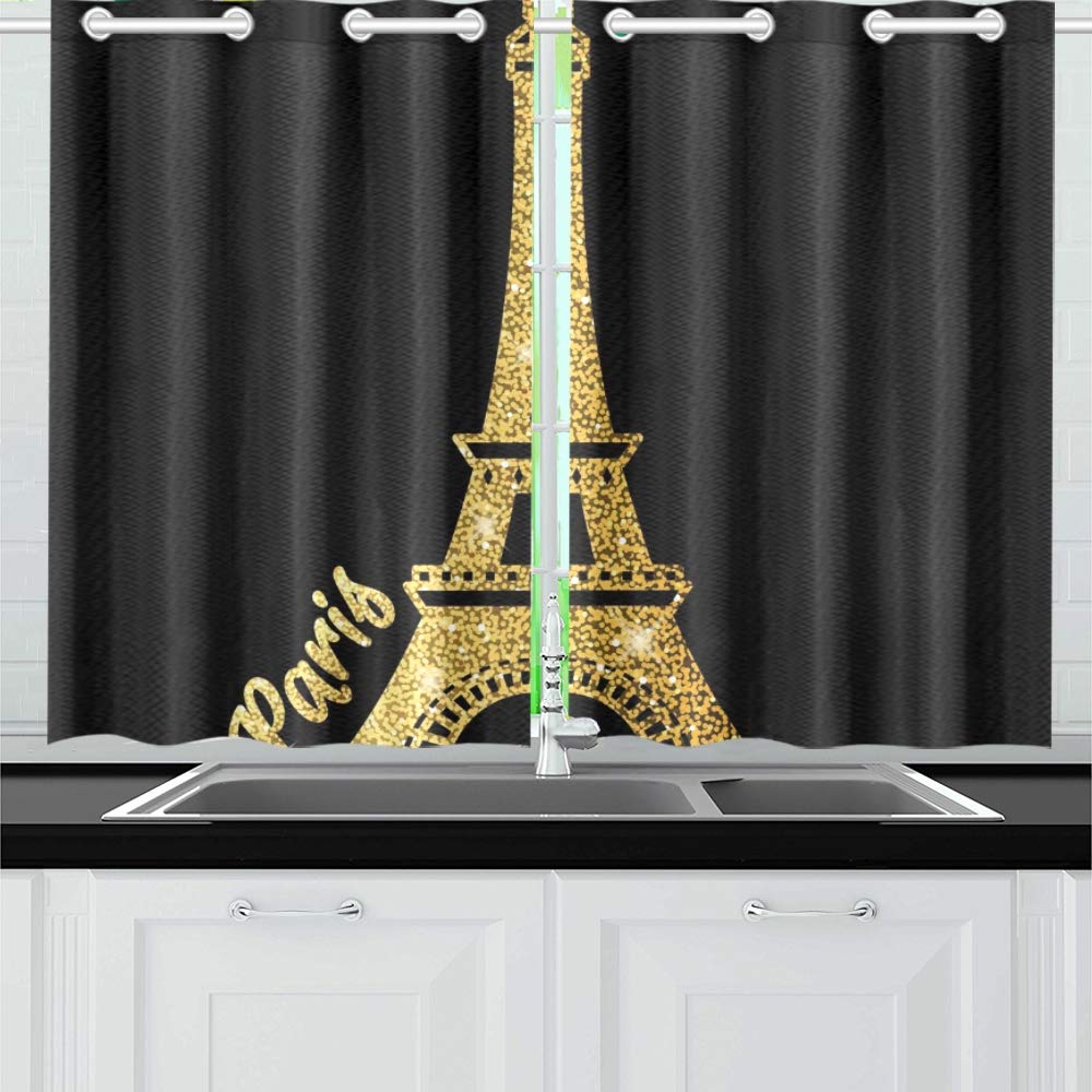 Amazon Com Yumoing Icon Shiny Eiffel Tower Gold Kitchen Curtains