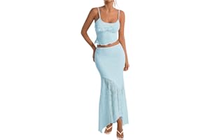 Milumia Women's 2 Piece Outfits Ruffle Trim Cami Crop Top and Low Rise Maxi Skirt Set