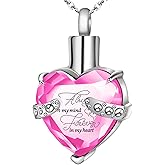 XIUDA Crystal Urn Necklace for Human Ashes Heart Birthstone Memorial Cremation Jewelry Ash Necklace for Women