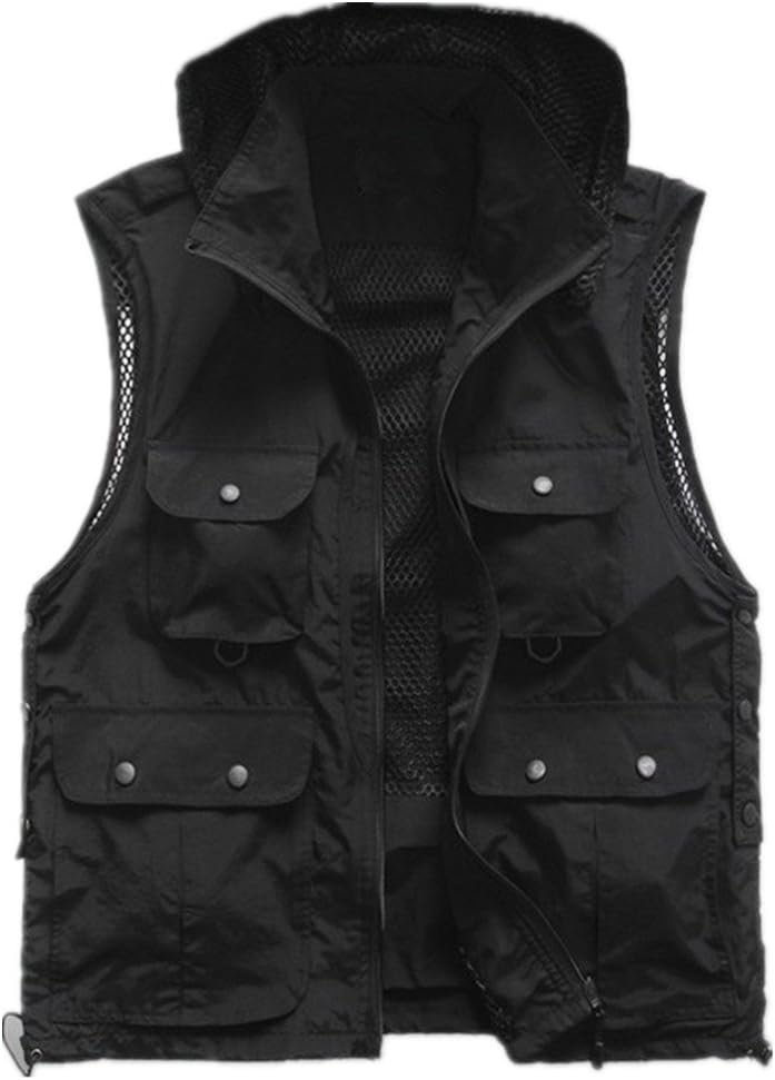 AYMYPL Men's Mesh Lightweight Speed Dry Cargo Pockets Utility Outdoor Hooded Vest Top Waistcoat