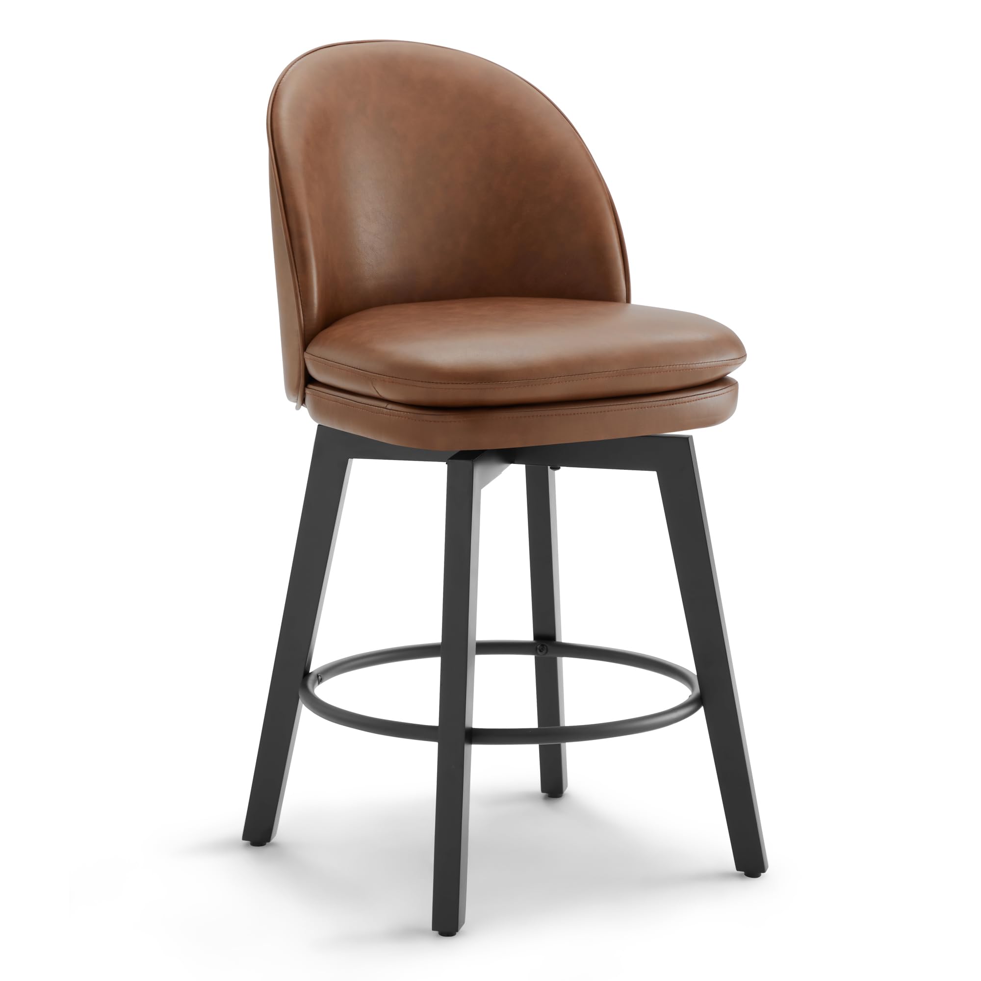 Photo 1 of KISLOT Counter Height Barstools 26 inch Upholstered Swivel Bar Stools with Back for Kitchen Island,Set of 1,Brown PU Leather-Armless
