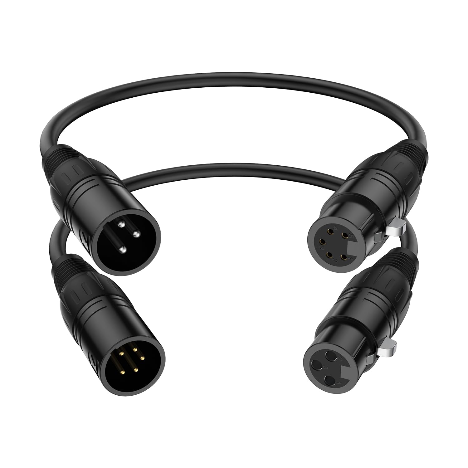 J&D XLR Cable 2-Pack, 3 Pin to 5 Pin Adapter (Male to Female & Female to Male) - DMX Microphone Cable for Audio & Stage Lighting, DMX512 Light Turnaround, 30 cm — image 1