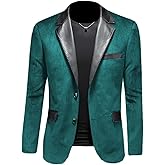 Men's Suede Blazer Jacket with Black Faux Leather Welding Collar Fall Spring Casual Business Sport Coat