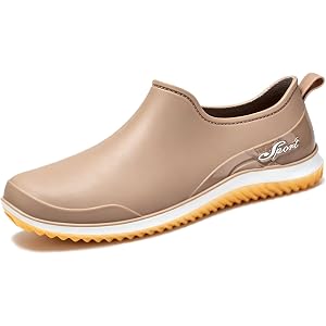 NENGMAON Rain Shoes for Women Slip-on Waterproof Flat Garden Shoes Lightweight PVC Low Top Rubber Yard Work Shoes Comfort Non