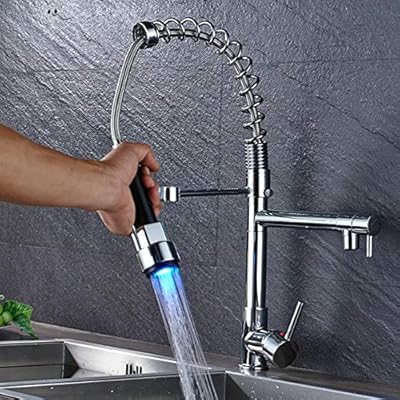 Kitchen Spring Basin Faucet Led Lights Black Bronze Chrome Brushed