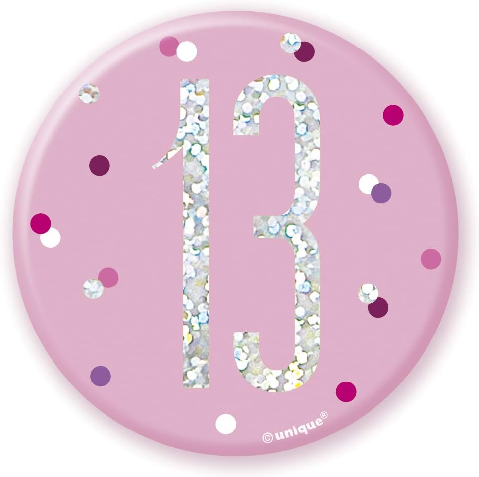 Number "13" Birthday Badge, Pink, Age 13 - Image 3