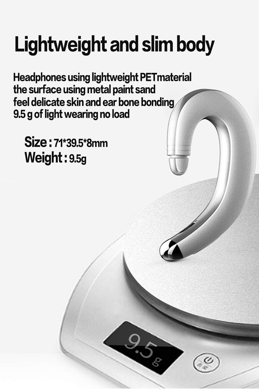 SLUB Ture Wireless Bluetooth Invisible Single Earbud with Microphone Noise Cancelling  Waterproof Ear-Hook Non Ear Plug Sport Headset for  Cell Phone(Black)