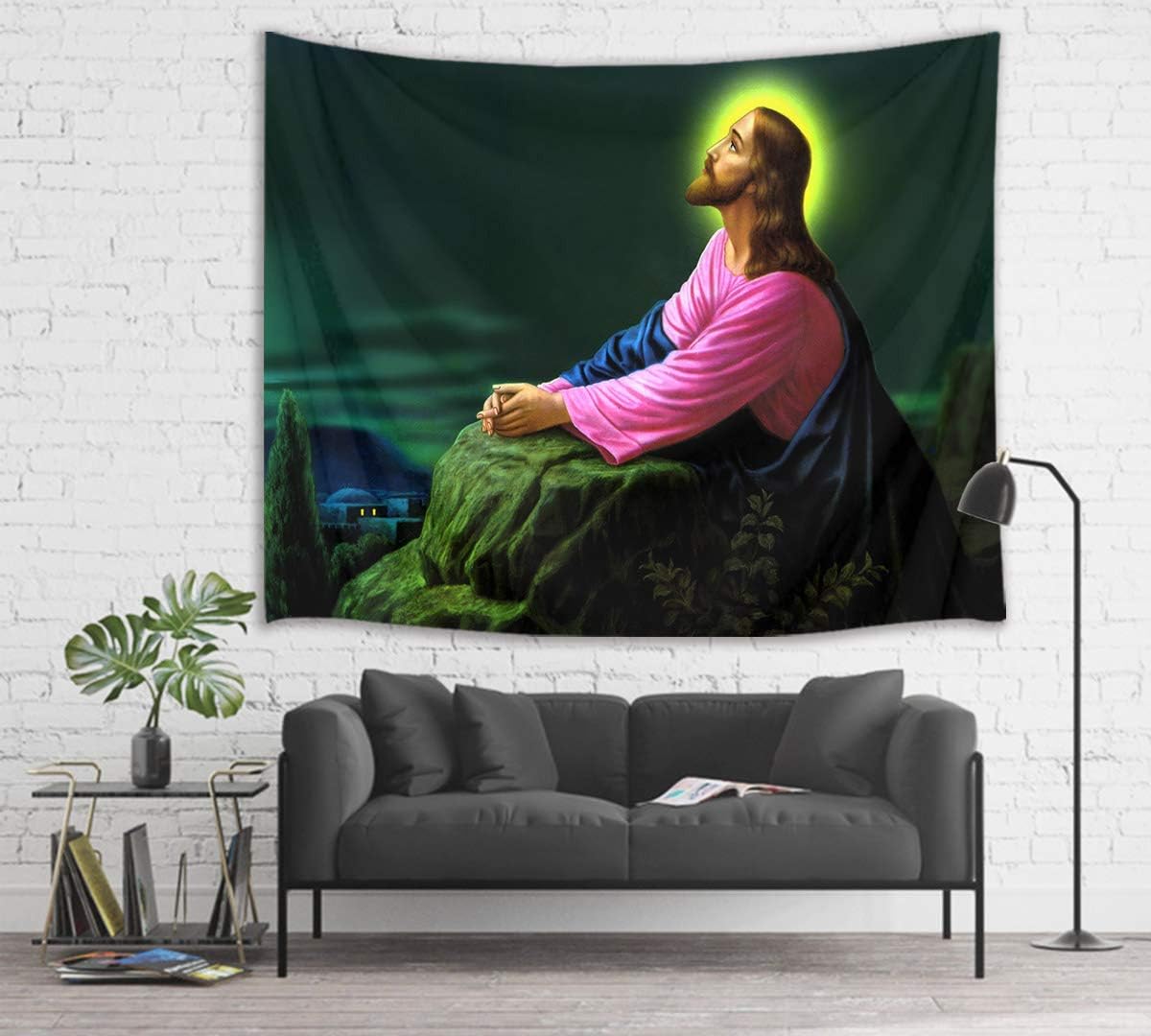 HVEST Jesus Tapestry Christ Pray in Night Wall Hanging Christian Tapestries for