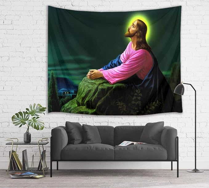 HVEST Jesus Tapestry Christ Pray in Night Wall Hanging