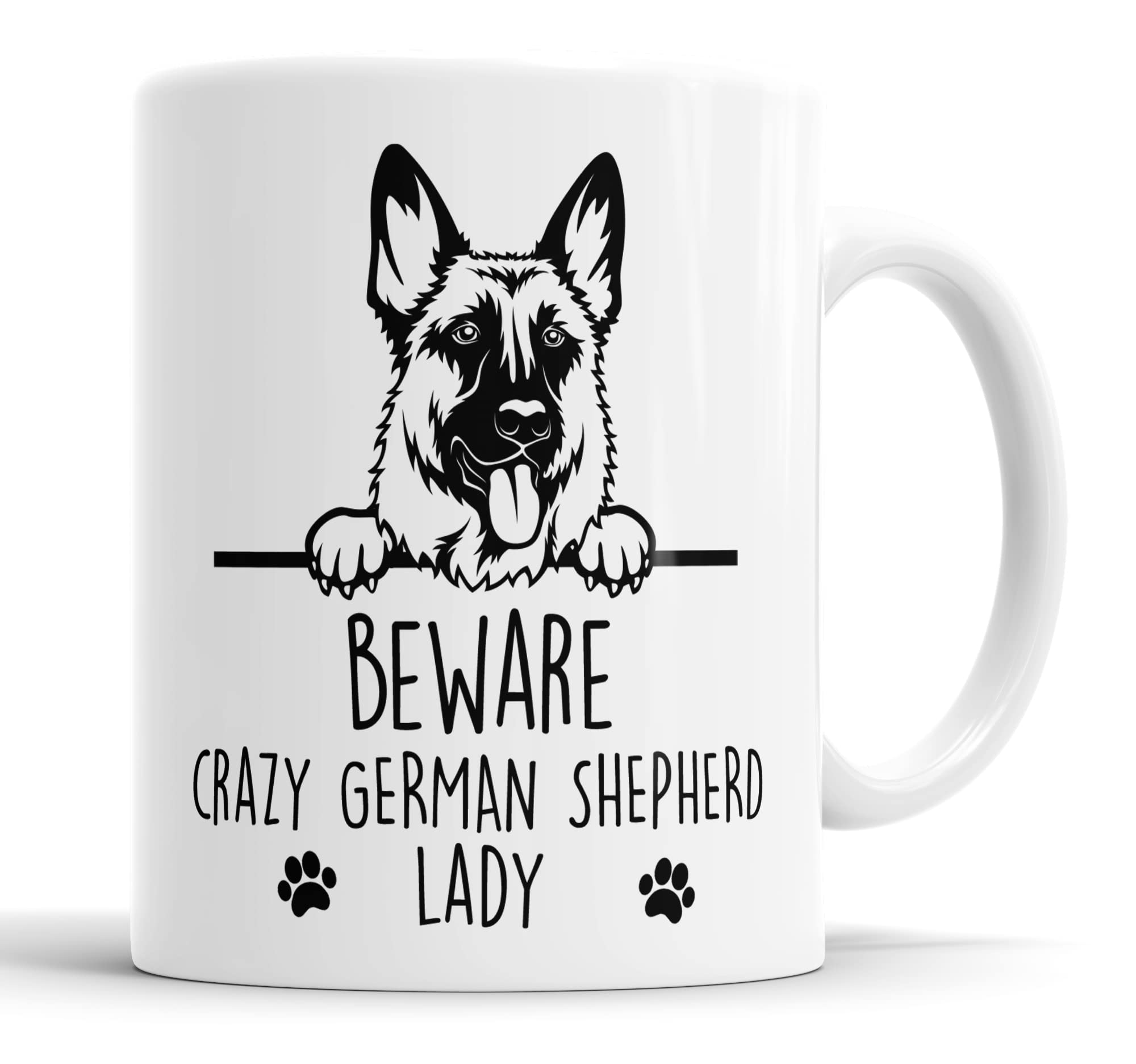Faithful Prints German Shepherd Beware Crazy Alsatian Lady Mug Pet Present Alsatian Dog Mum Dad Friend Joke Funny Gift Cup Birthday Christmas, Ceramic Mug