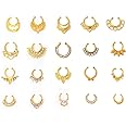 Honbay 20pcs Fake Septum Clicker Nose Ring Rhinestone Non Piercing Hanger Clip Body Jewelry (Gold)