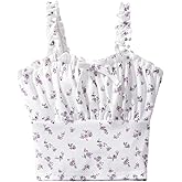 SOLY HUX Girl's Ditsy Floral Print Frill Trim Cami Crop Top Cute Summer Tops Preppy Clothes