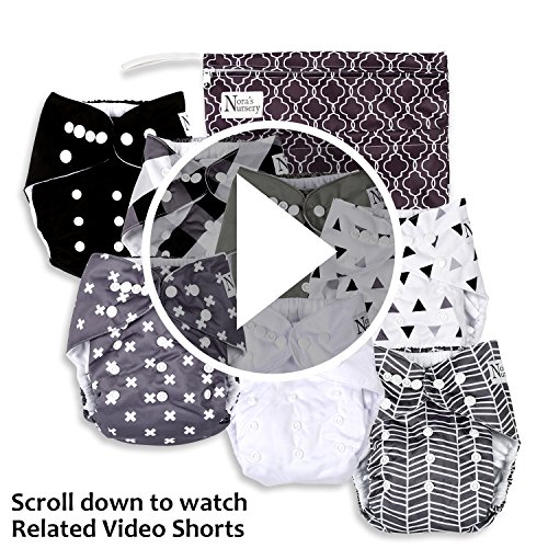 Baby Cloth Pocket Diapers 7 Pack, 7 Bamboo Inserts, 1 Wet Bag by Nora's Nursery