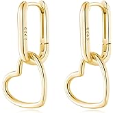 Reffeer 925 Sterling Silver Heart Drop Earrings Hoop for Women Teens Minimalist U Hoop Earrings Link Drop Earrings
