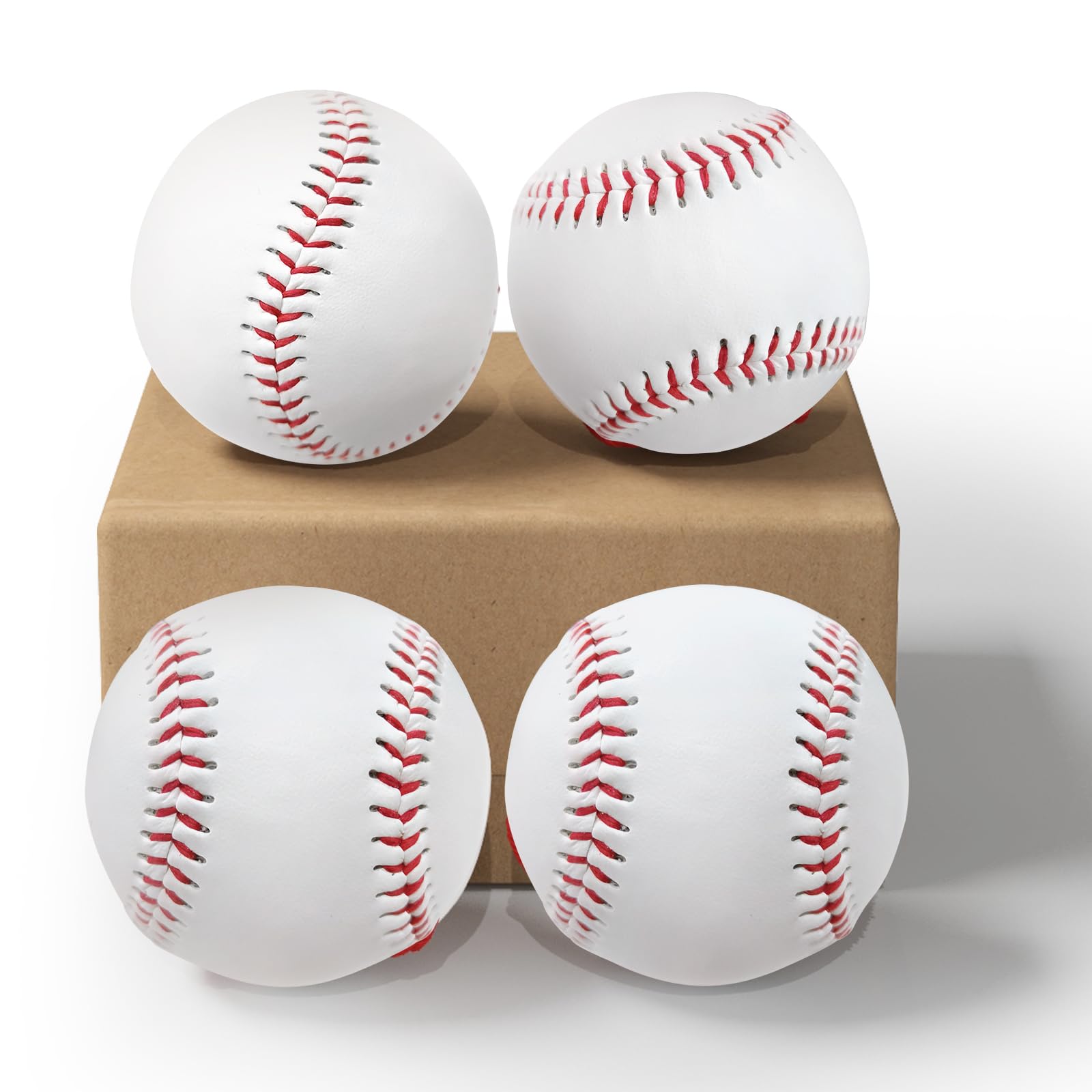 Photo 1 of Adult Baseballs 4 Pack, Unmarked Practice Baseball Standard Size 9 Inch, Blank Baseballs Tball Balls for League Training, Pitching, Fielding, Throwing and Autograph