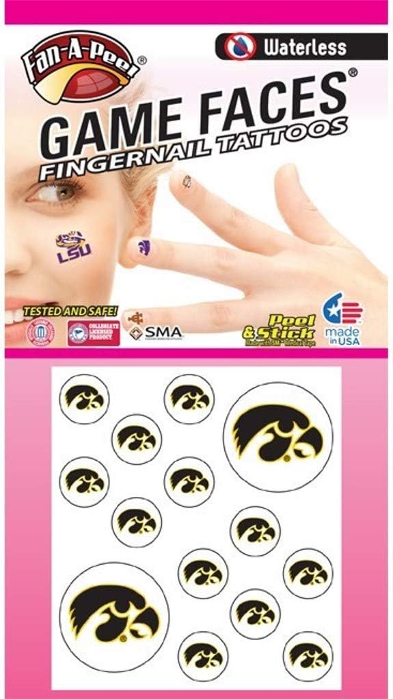 University of Iowa (UI) Hawkeyes – Waterless Peel & Stick Temporary Fingernail Tattoos – 12 Fingernail Tattoos & 2 Spirit Tattoos