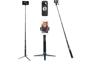 TELESIN° Selfie Stick Tripod Stand w Phone Mount, 35.4" TELESIN Aluminum Extension Pole Monopod for GoPro Max Go Pro Hero 12 11 10 9 8 7 6 5, Insta360 X3 Insta 360 Go 2 Go 3, DJI Action 3 4 Accessories