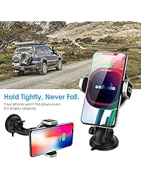 Caferria Cargador de coche inalámbrico Cargador de 15 W Cargador Qi de carga rápida con auto sujeción por infrarrojos Parabrisas Soporte de teléfono de ventilación de aire para iPhone X XR Xs Máx. 8 Plus Samsung Note 9 8 S9 + S8 + Edge S7