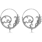 HZMAN Gothic Stainless Steel Hoop Earrings for Women - Vintage Hollow Out Vine Filigree Design, Hypoallergenic Punk Dark Huggie Earrings