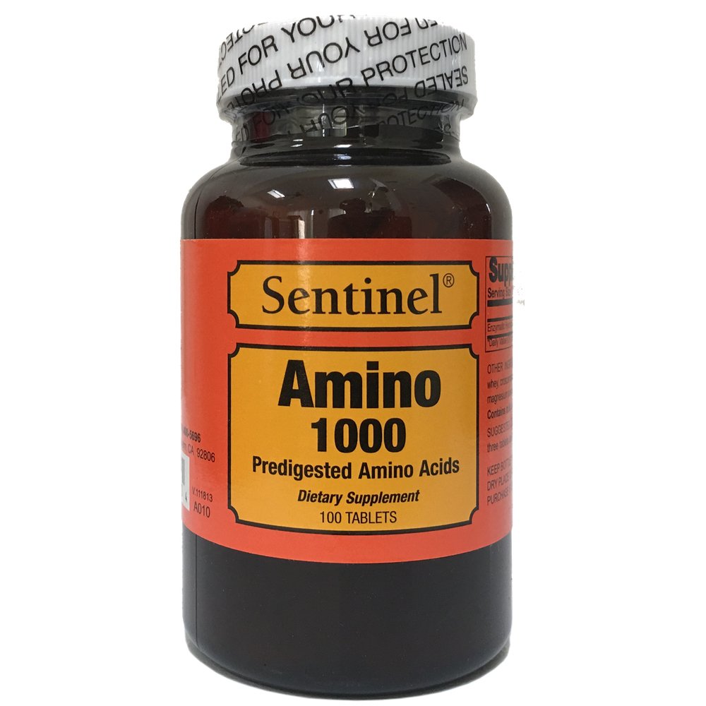Sentinel Amino 1000 Predigested Amino Acids, Made in USA, 100 Tablets