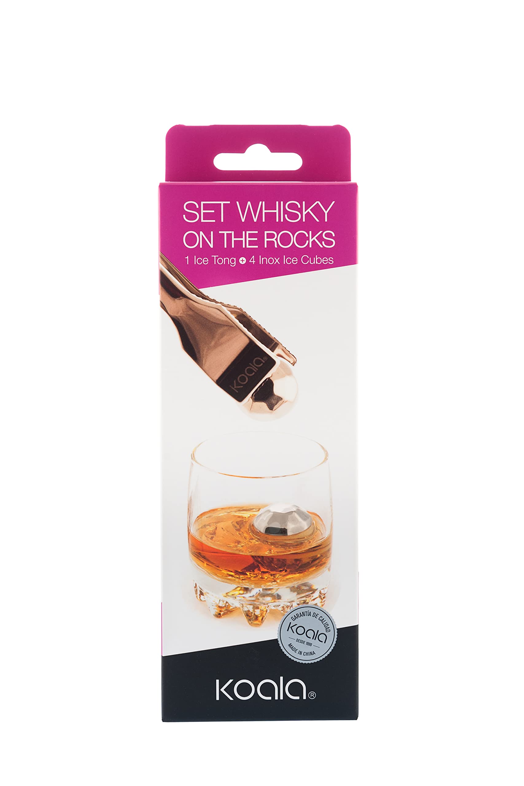 Koala Set Whiskey & The Rocks - 1 Inox. Ice Tong And 3 Inoc Cooler Balls
