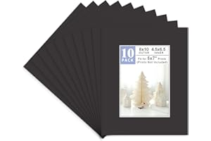 Golden State Art, Pack of 10, 8x10 Classic Black Picture Mats with White Core Bevel Edge for 5x7 Pictures - 4 Ply Thickness