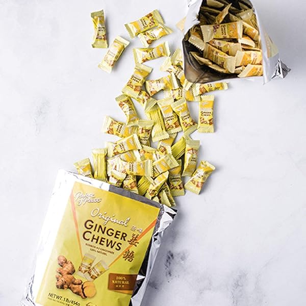 PRINCE OF PEACE GINGER CHEWS ORIGINAL, 1 LB. CANDIED GINGER, NATURAL CHEWS CANDY, CANDY PACK