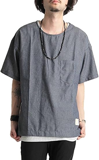 Amazon Co Jp プルオーバー 半袖 デニムシャツ ビッグ ワイド ストリート カジュアル メンズ 春夏 Mens Lサイズ ネイビー 服 ファッション小物