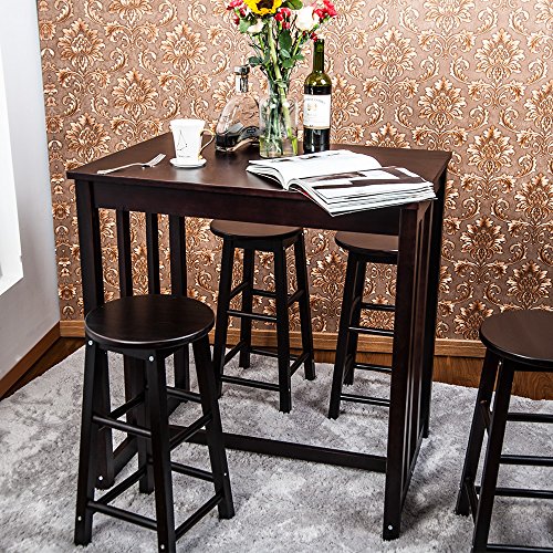 Merax 5 PCS Dining Table Set for 4 Bar Table and Stools (Espresso)