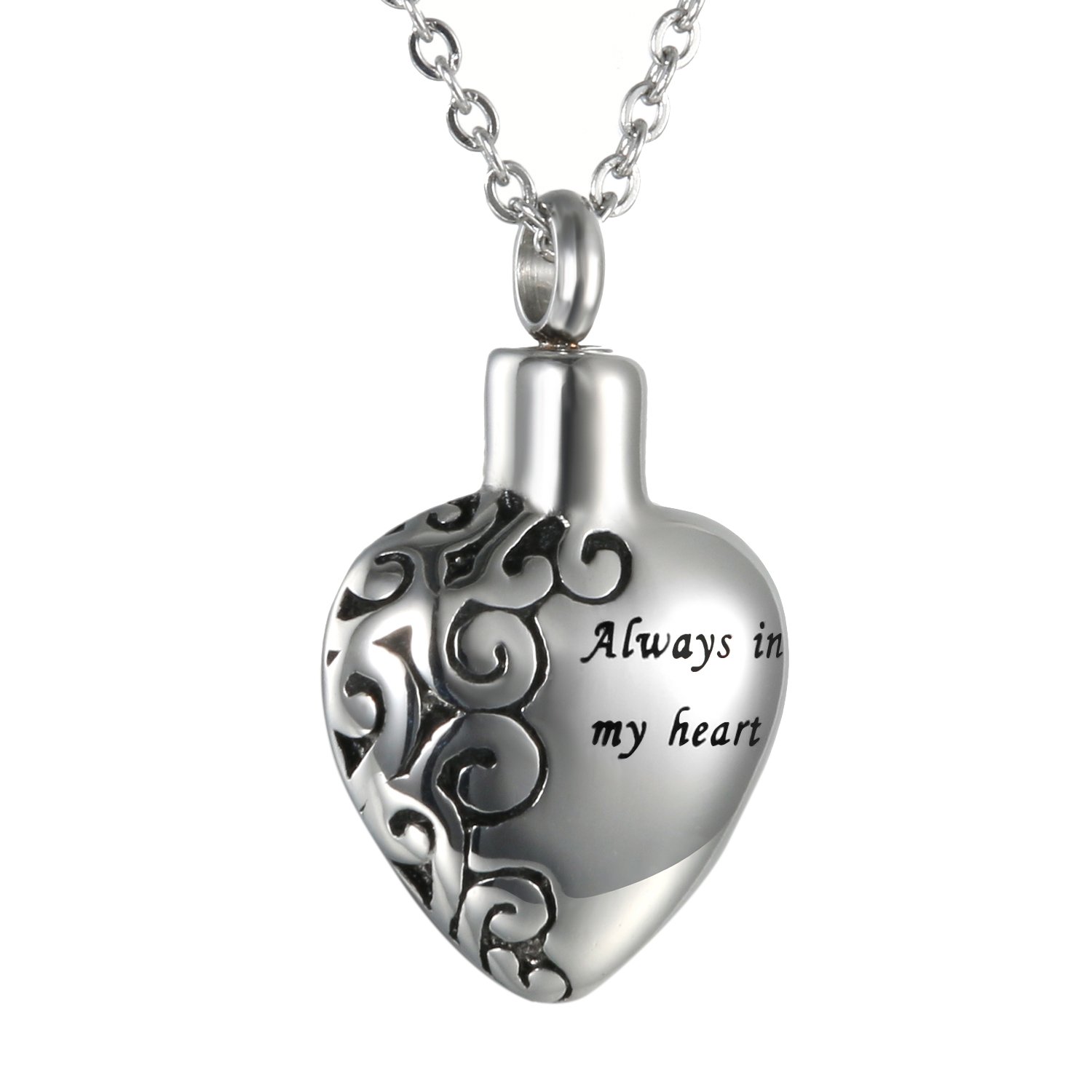 Oidea Womens Stainless Steel Urn Heart Locket Memory Pendant Necklace Always in My Heart Engraved