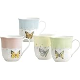 Lenox Butterfly Meadow Colors Porcelain Mug Set for 4, 12oz | dishwasher safe, microwave safe | floral design | coffee mug gift for coffee lovers | 10oz, gift for women