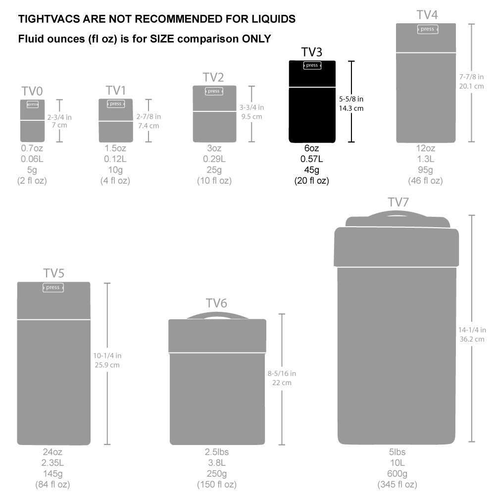 Tightvac 1 oz to 6 ounce - Patented Airtight Container | Multi-use Vacuum Container Works as Smell Proof Containers for Herbs and Dry Goods. Black