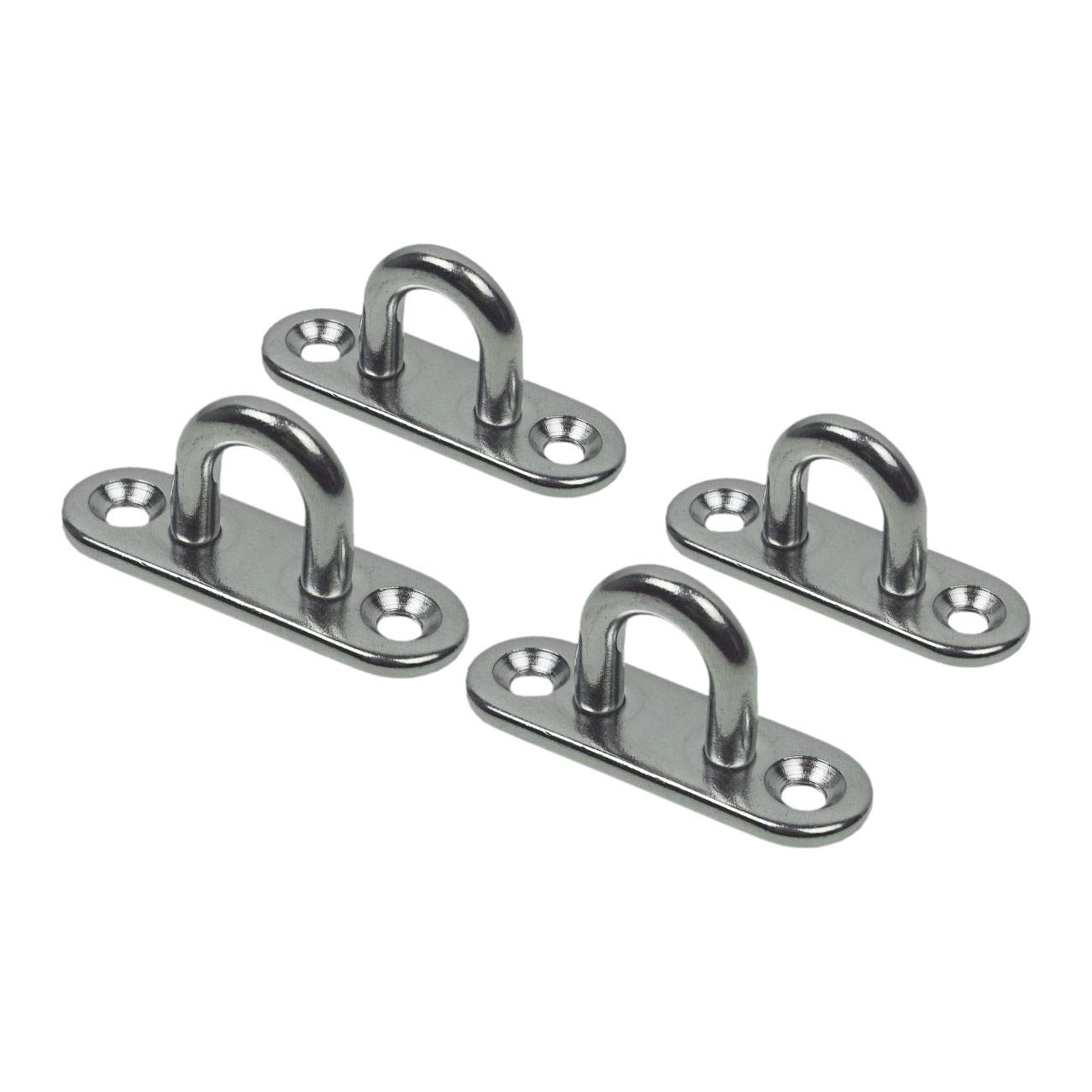 Lomo 6mm Stainless Steel D Ring 316 Marine Grade Wall Mount U Heavy Duty Eye Plate 4 pack - Oblong Pad