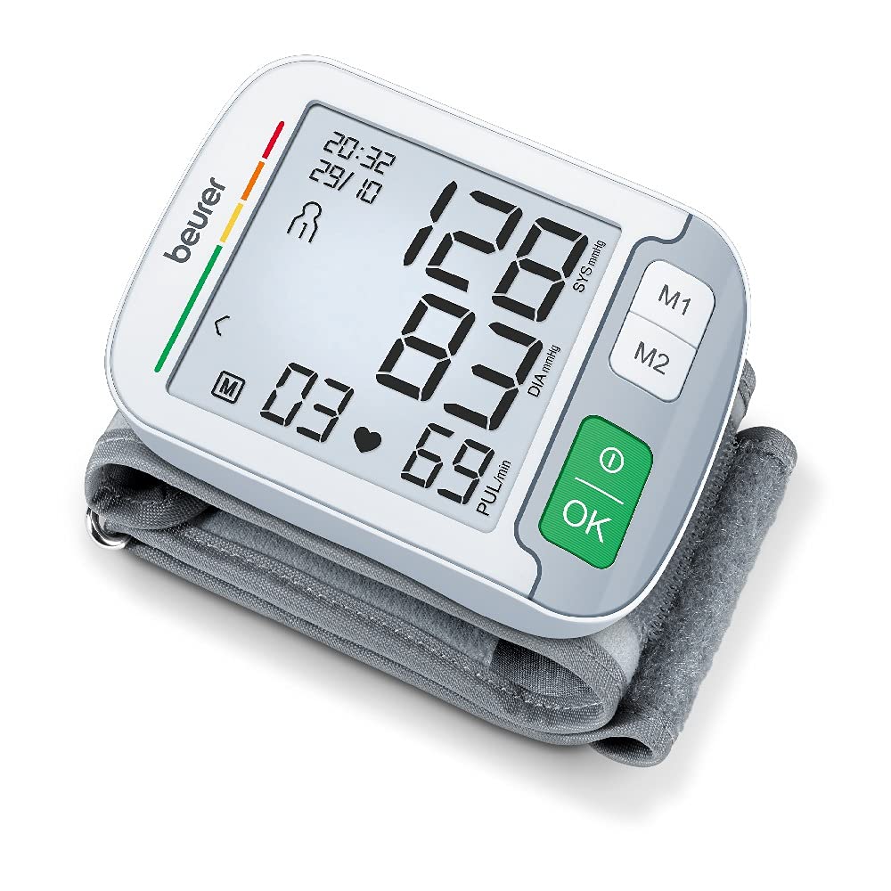 Beurer BC51 Wrist Blood Pressure Monitor With Positioning Indicator, Colour-Coded Risk Indicator, Arrhythmia Detection And XL Digital Display, Medically Certified