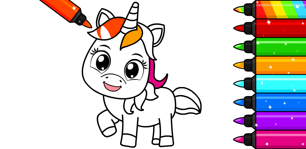 Unicorn Coloring Games For Kids Free Rainbow Glitter Coloring Book