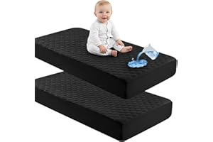 david's kids 2 Pack 52''x28'' Waterproof Crib Mattress Protector Pad Cover Stretch up to 8", Fitted Standard Crib and Toddler Mattresses, Soft and Breathable for Boys Girls, Machine Washable, Black