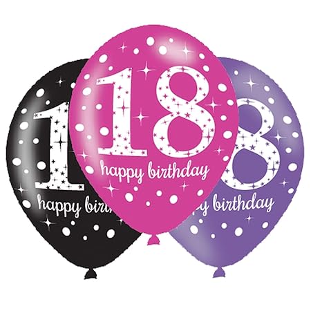 Amscan 9900874 Latex-Ballons zum 18. Geburtstag, farblich sortiert, 27,5cm