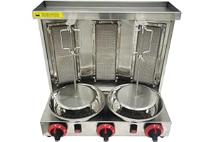 PreAsion LPG Shawarma Grill Machine Doner Kebab Machine Gas Vertical Broiler Kebab Gyro Grill Machine with 3 Burner， Adjustable Temperature, 360° Rotating