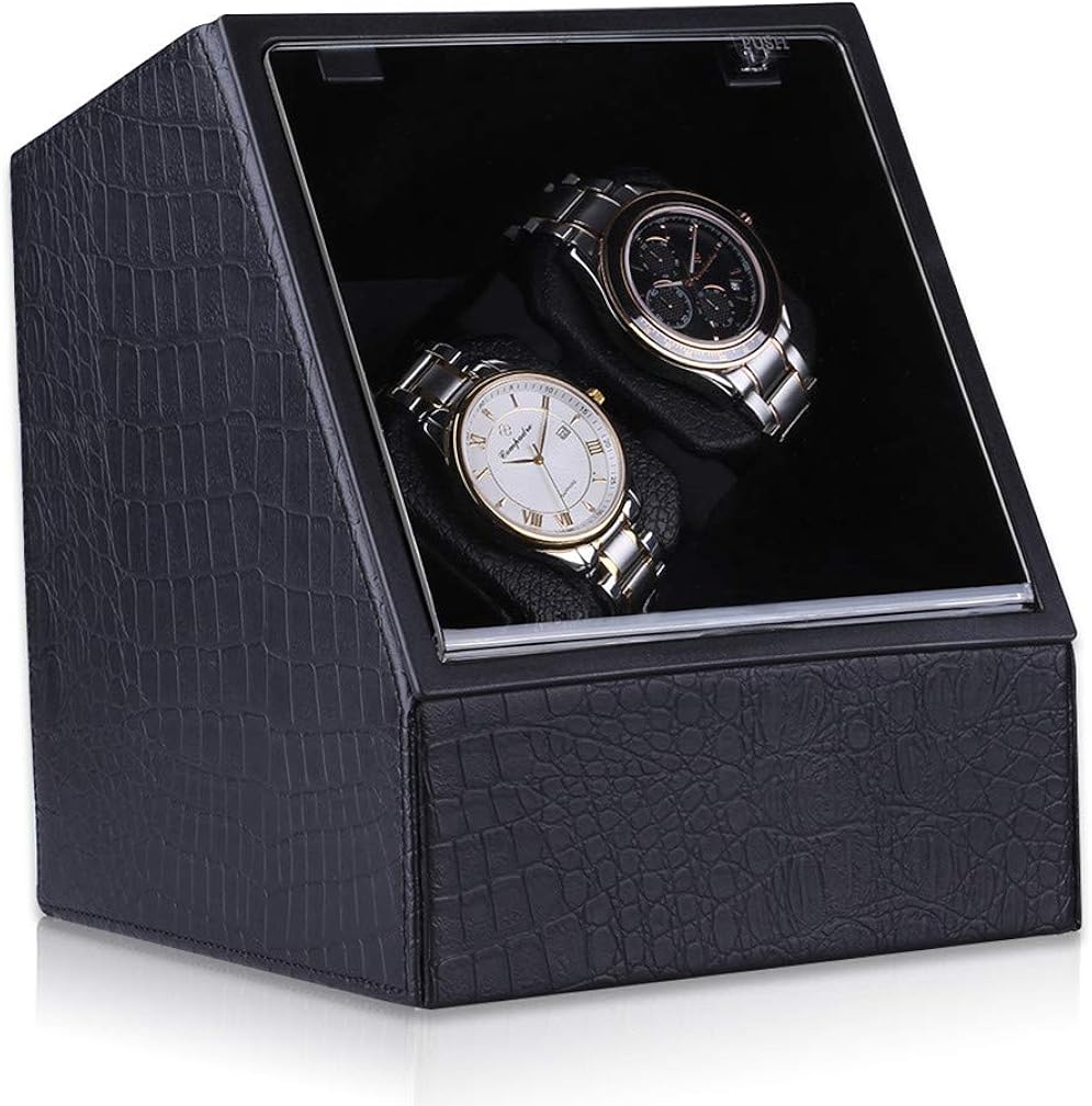 CRITIRON 2 Automatic Watch Winder PU Leather Rotating Dual Watches Storage Display Case Box