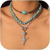 JAVARNV Western Necklaces for Women Turquoise Cowgirl Jewelry Layered Country Boho Necklace Country Concert Outfits Boho Dresses for Women