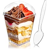 Legredic 50Pack 5oz Plastic Dessert Cups with Lids and Spoons, Square Clear Parfait Appetizer Cups, Mini Reusable Shooter Serving Cups, Party Dessert Shot Glasses for Tasting