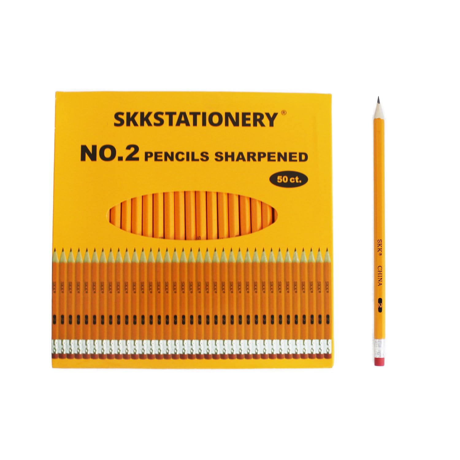 Photo 1 of SKKSTATIONERY 50 Pcs Pre-sharpened pencils, Pencils Sharpened with eraser top, #2 HB pencil, Back to school, 50/box