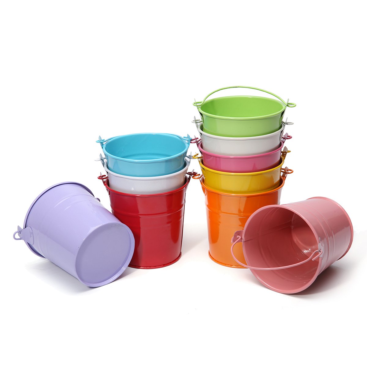 Jeteven 10 Pcs Metal Flower Pots Portable Iron Bucket Flower Holders